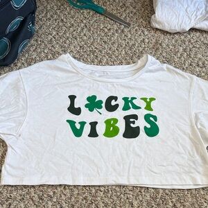 White 'Lucky Vibes' Crop Top